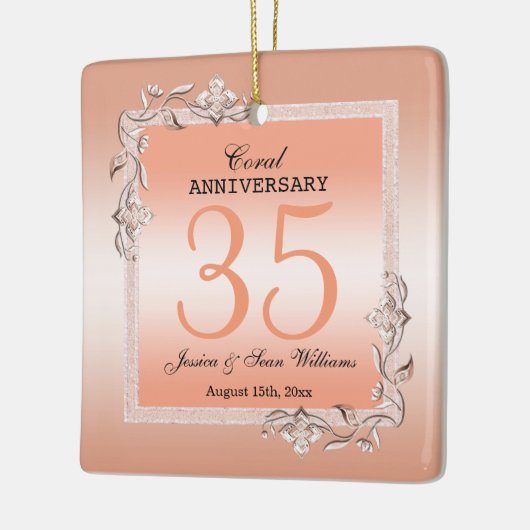 Koraal Gem en Glitter 35th Wedding Jubileum Keramisch Ornament (Links)