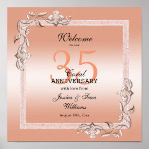 Koraal Gem en Glitter 35th Wedding Jubileum Poster