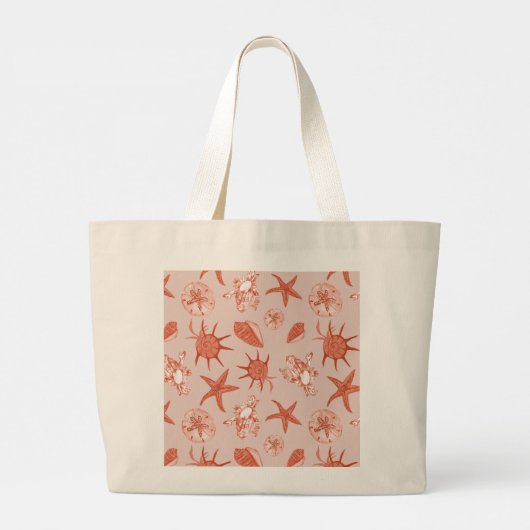 Koraal gemengd seashell patroon-aangepaste monogra grote tote bag (Achterkant)