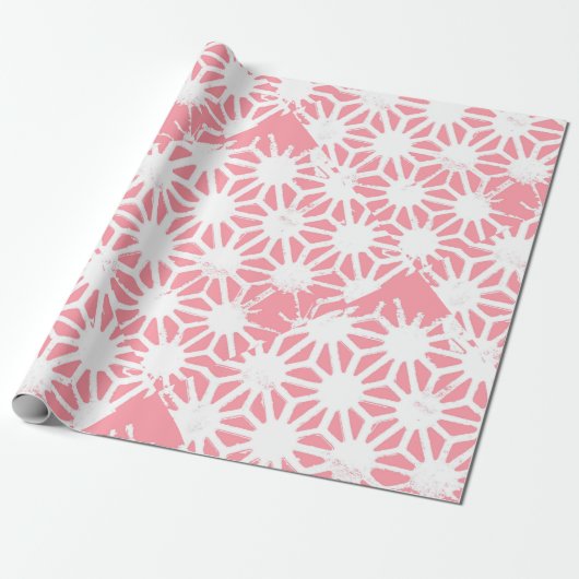 Koraal geometrisch patroon cadeaupapier (Uitgerold)