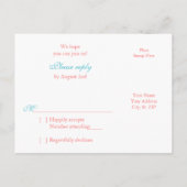 Koraal Gerber Daisy Aqua Damask Bloemen Huwelijk R Uitnodiging Briefkaart (Achterkant)