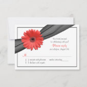 Koraal Gerber Daisy Grey Lint Bruiloft RSVP Kaartje (Voorkant)
