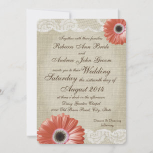  koraal Gerbera Daisy en Lace Wedding Kaart