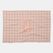 Koraal geruite handdoek met eigen naam chic accent (Horizontaal)