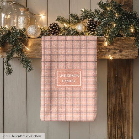 Koraal geruite handdoek met eigen naam chic accent