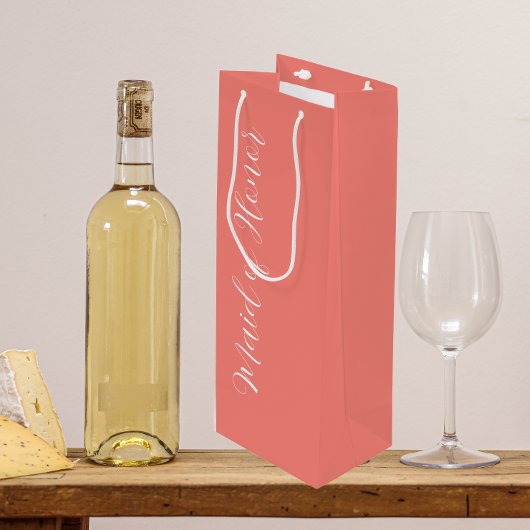 Koraal gestileerd schrift bruidsmeisje wijn cadeautas