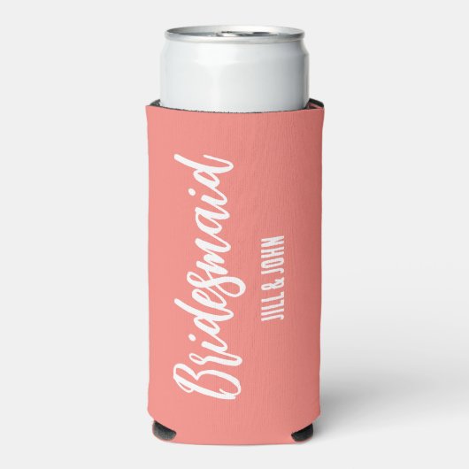 Koraal gestileerde bruiloft bruidsmeisje seltzer blikjeskoeler (Seltzer Voorkant)