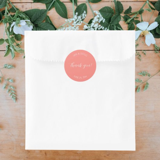 Koraal gestileerde bruiloft dank u ronde sticker