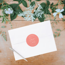 Koraal gestileerde bruiloft Save the Date Ronde Sticker