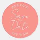 Koraal gestileerde bruiloft Save the Date Ronde Sticker (Voorkant)