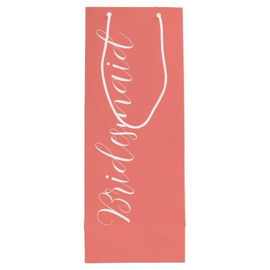 Koraal gestileerde script bruiloft bruidsmeisje wijn cadeautas (Achterkant)