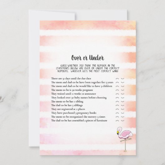 Koraal gestreept flamingo onder Baby shower Kaart (Voorkant)