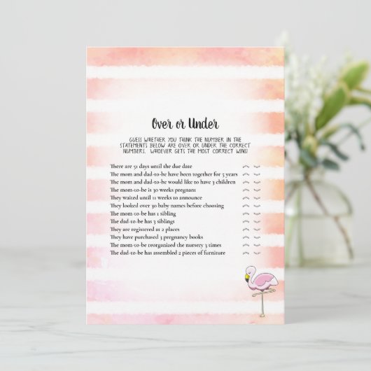 Koraal gestreept flamingo onder Baby shower Kaart (Staand voorkant)