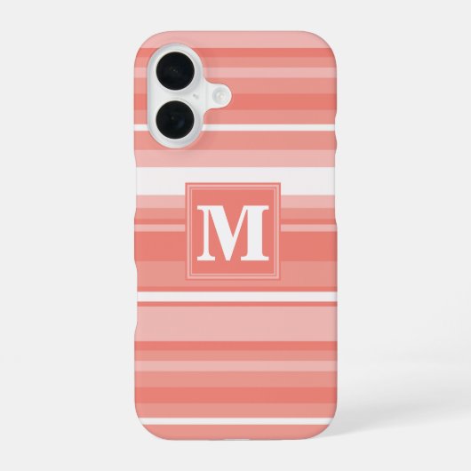 Koraal gestreepte monogram iPhone 16 hoesje (Achterkant)