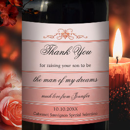 Koraal gestreepte ton-sur-ton romantische trouw wijn etiket