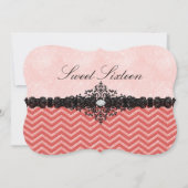 Koraal Glitter Chevron & Damask Sweet16 Uitnodigin Kaart (Voorkant)