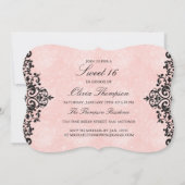 Koraal Glitter Chevron & Damask Sweet16 Uitnodigin Kaart (Achterkant)
