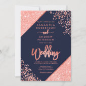 Koraal glitter confetti chique marine blauw bruilo kaart (Voorkant)