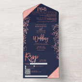 Koraal glitter confetti navy blauwe bruiloft all in one uitnodiging (Binnen)