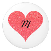  koraal Glitter Heart met Initiaal Keramische Knop (Voorkant)