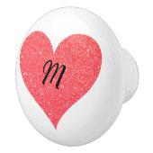  koraal Glitter Heart met Initiaal Keramische Knop (Rechts)