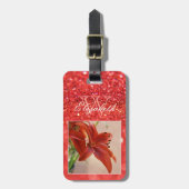 Koraal Glitter Initiaal Monogram Aangepast Lily Fo Bagagelabel (Voorkant verticaal)