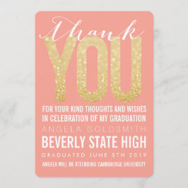 Koraal Glitter Typografie Afstuderen Hartelijk dan Bedankkaart