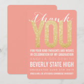 Koraal Glitter Typografie Afstuderen Hartelijk dan Bedankkaart (Voorkant / Achterkant)