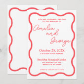 Koraal Golvend Retro Trouw Uitnodiging (Voorkant / Achterkant)