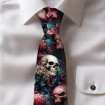 Koraal Gotische buitenaardse schedel tentakels Ste Stropdas<br><div class="desc">Floral koraal schedels oceaanbed van menselijke en buitenaardse schedels Mannen Stropdas | Unique Gothic Necktie Verhoog uw stijl met onze Gothic Skulls Mannen Stropdas. Met menselijke en roze buitenaardse schedels verweven door tentakels op een oceaanbed versierd met bladeren en koraalbloemen. Dit stropdas voegt een onderscheidend tintje toe aan uw Gotische...</div>