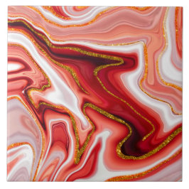 Koraal Goud Abstract Marmer Vloeibare Kunst Tegeltje