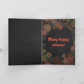 Koraal, goud en grijze bloemen - Birthday Kaart (Binnen)