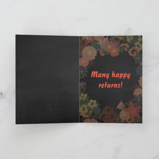 Koraal, goud en grijze bloemen - Birthday Kaart (Binnen)