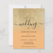 Koraal goud glitter zwart script ombre bruiloft kaart (Voorkant)