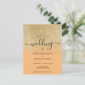 Koraal goud glitter zwart script ombre bruiloft kaart (Staand voorkant)