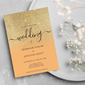 Koraal goud glitter zwart script ombre bruiloft kaart