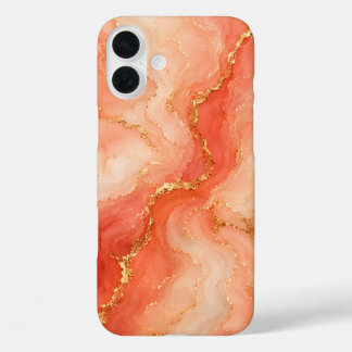 Koraal Goud Marmer Rivier Abstract iPhone 16 Plus Hoesje