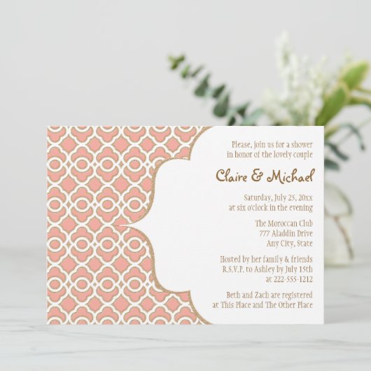 Koraal Goud Marokkaanse Koppels Huwelijksdouche Kaart (Staand voorkant)