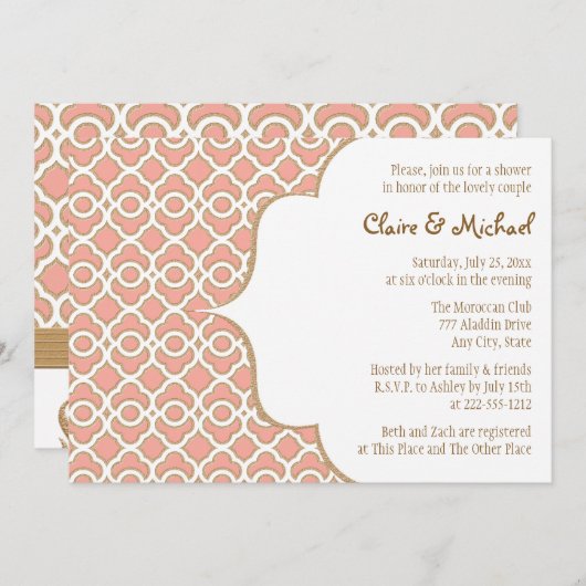 Koraal Goud Marokkaanse Koppels Huwelijksdouche Kaart (Voorkant / Achterkant)