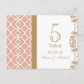 Koraal Goud Marokkaanse Trouwtafel Nummer Briefkaart (Voorkant)