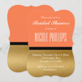 Koraal Goud & Zwarte Moderne Glam Chic Uitnodiging (Voorkant / Achterkant)