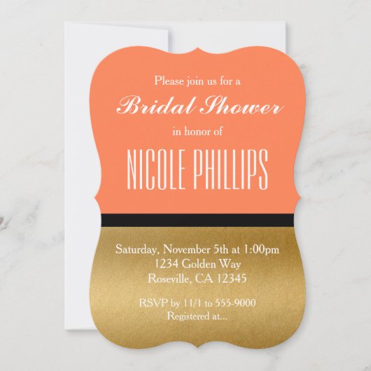 Koraal Goud & Zwarte Moderne Glam Chic Uitnodiging (Voorkant)