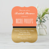 Koraal Goud & Zwarte Moderne Glam Chic Uitnodiging (Staand voorkant)