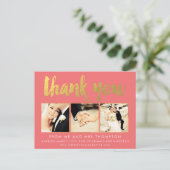 Koraal Gouden Folie Dank u Script Typografie Foto Briefkaart (Staand voorkant)