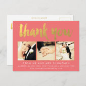 Koraal Gouden Folie Dank u Script Typografie Foto Briefkaart (Voorkant / Achterkant)