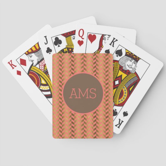 Koraal Gouden Heringbone Monogram Pokerkaarten (Achterkant)