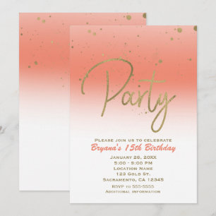 Koraal & Gouden Modern Glam Confetti Verjaardagsfe Kaart