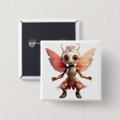 Koraal Gouden Schattige Dansende Robot Pixie Vierkante Button 5,1 Cm (Voorkant /achterkant)
