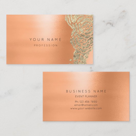 Koraal Gouden Zalm Bloem Botanische Metallic MInim Visitekaartje (Voorkant / Achterkant)
