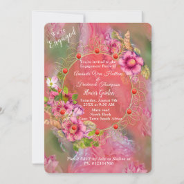 Koraal, gras en pioenroze bloemen kaart